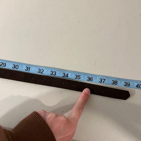 Vintage 90s Brown Vegan Leather Golden Buckle Belt Size Small - Medium - Picture 5 of 8